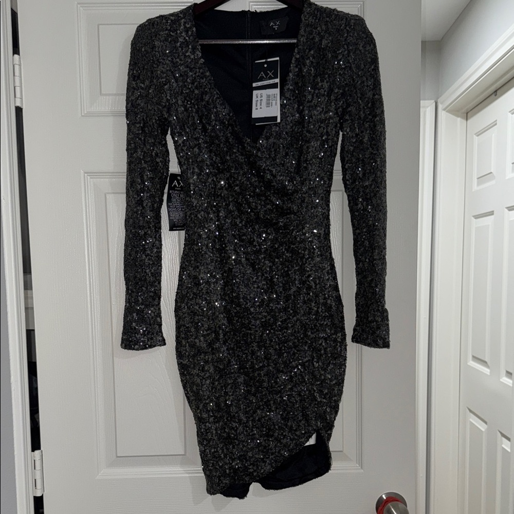 AX Paris Black Sequin Long Sleeve Dress